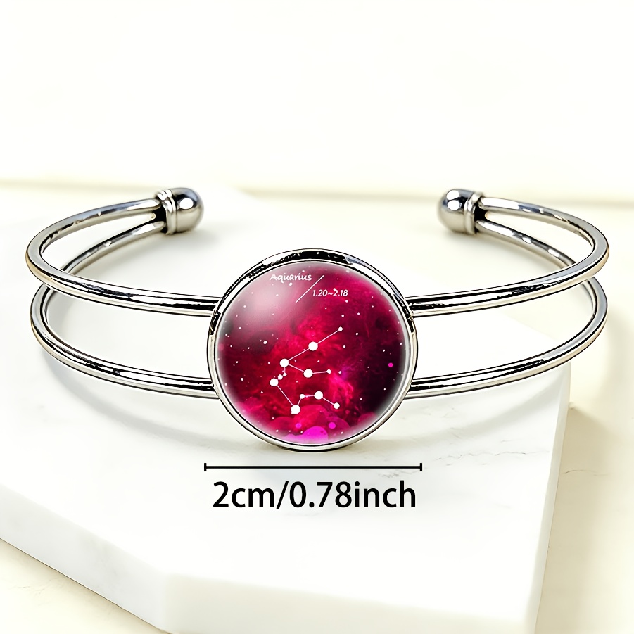 Adjustable Open Bangle with Zodiac Sign Gemstone Inlay